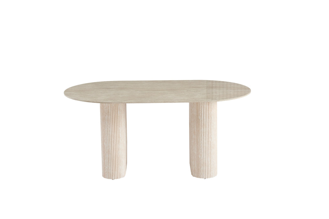 TABLE A MANGER ROXY PIED TRAVERTIN PLATEAU CERAMIQUE TRAVERTIN BRILLANT 160x90x75cm - image 1