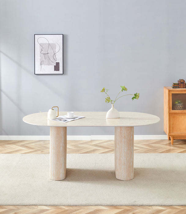 TABLE A MANGER ROXY PIED EFFET TRAVERTIN CERAMIQUE TRAVERTIN MAT 180x90cm - image 1