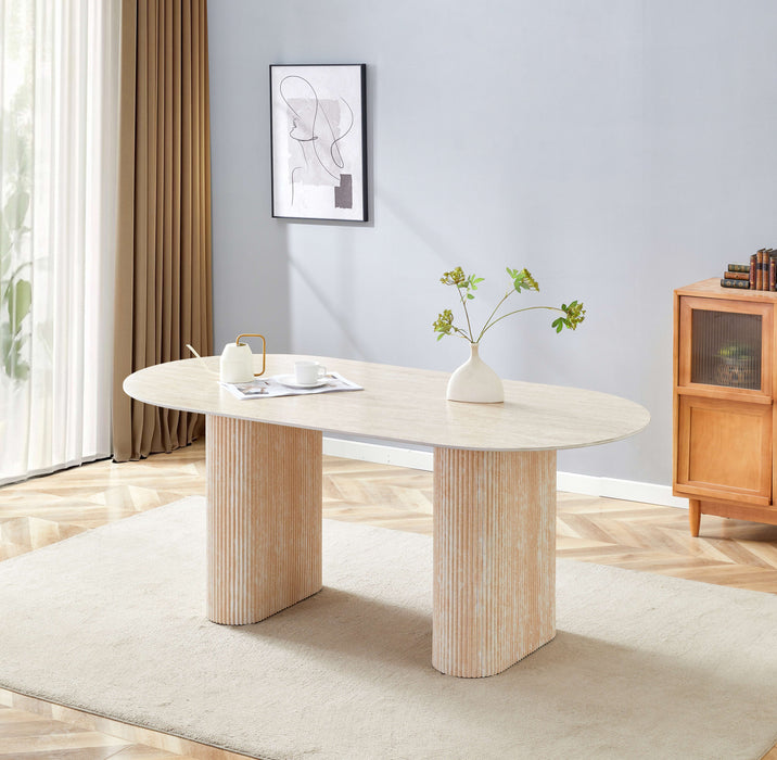 TABLE A MANGER ROXY PIED EFFET TRAVERTIN CERAMIQUE TRAVERTIN MAT 180x90cm - image 2