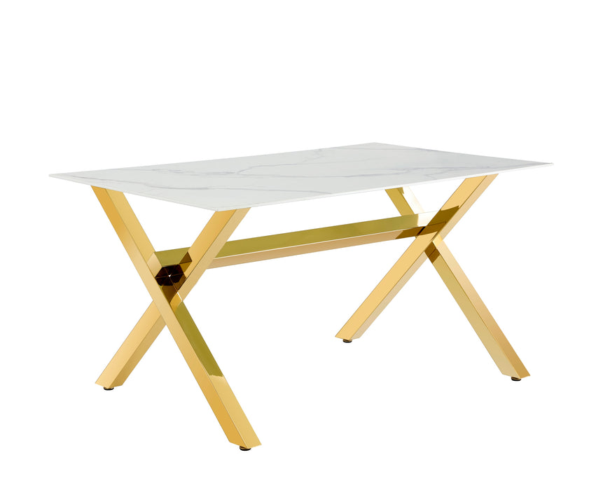 Table à manger IXE gold XXL plateau marbre blanc 180 cm - image 1
