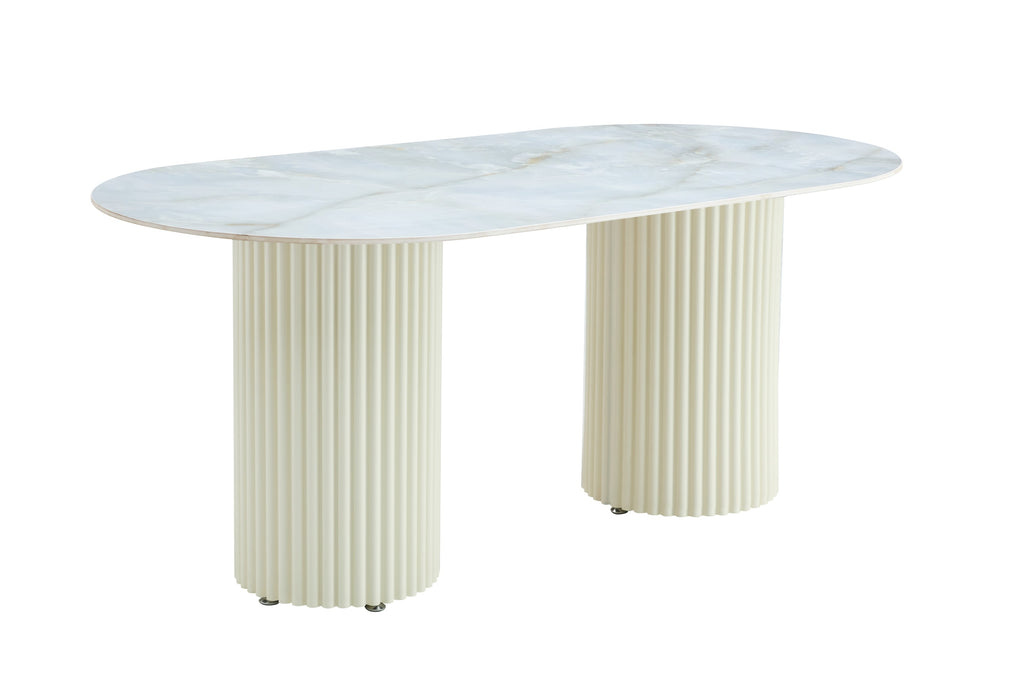 TABLE A MANGER KEYSHA BEIGE CERAMIQUE MOKA 180x90cm - image 2