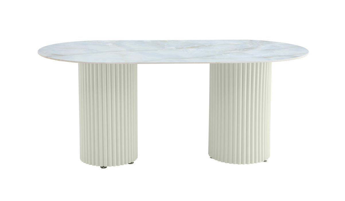 TABLE A MANGER KEYSHA BEIGE CERAMIQUE MOKA 180x90cm - image 1