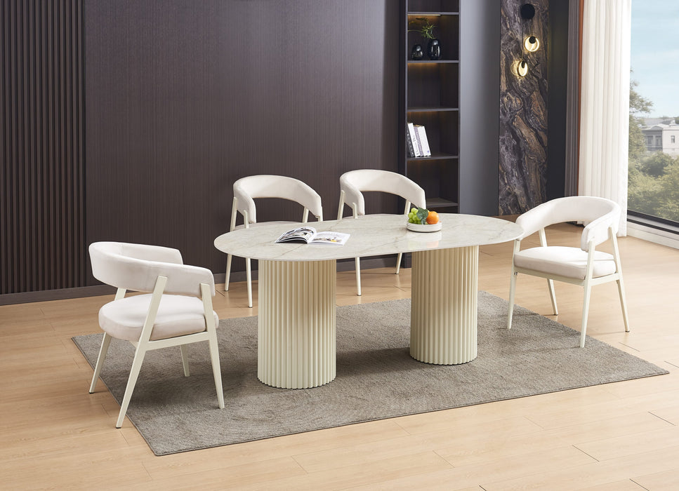 TABLE A MANGER KEYSHA PIED METAL BEIGE PLATEAU CERAMIQUE SHAKESPEARE GRIS160cm - image 5