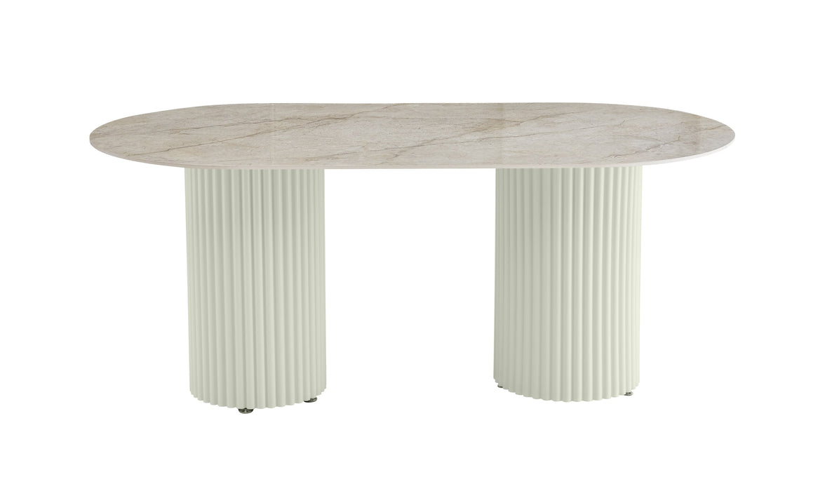 TABLE A MANGER KEYSHA PIED METAL BEIGE PLATEAU CERAMIQUE SHAKESPEARE GRIS160cm - image 1