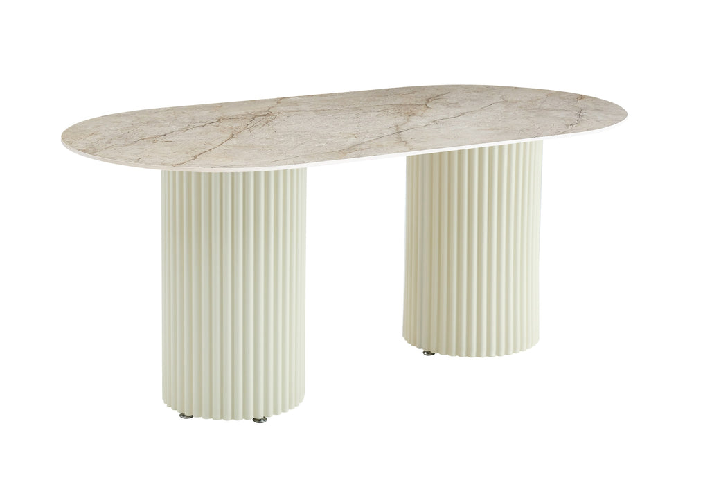TABLE A MANGER KEYSHA PIED METAL BEIGE PLATEAU CERAMIQUE SHAKESPEARE GRIS160cm - image 2