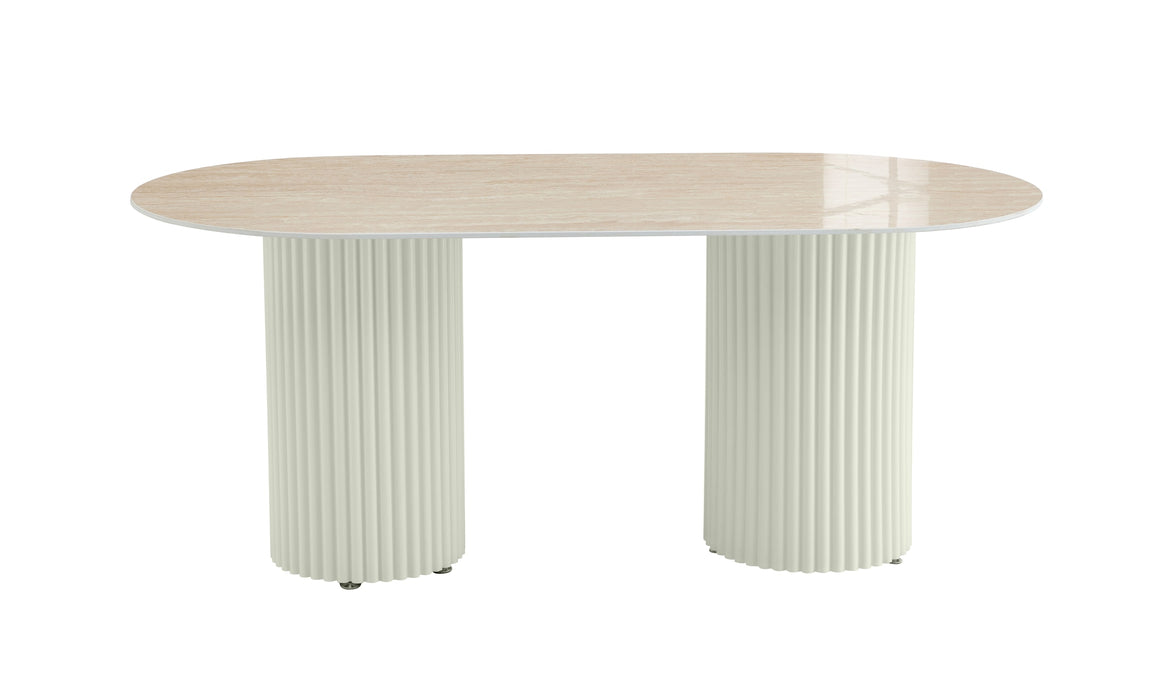 TABLE A MANGER KEYSHA BEIGE CERAMIQUE TRAVERTIN BRILLANT 180x90cm - image 1