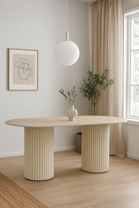 TABLE A MANGER KEYSHA BEIGE CERAMIQUE TRAVERTIN 180x90cm