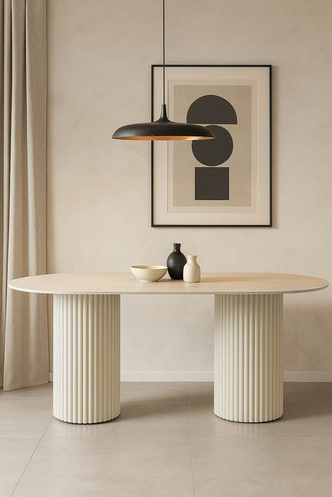 TABLE A MANGER KEYSHA BEIGE CERAMIQUE TRAVERTIN 180x90cm