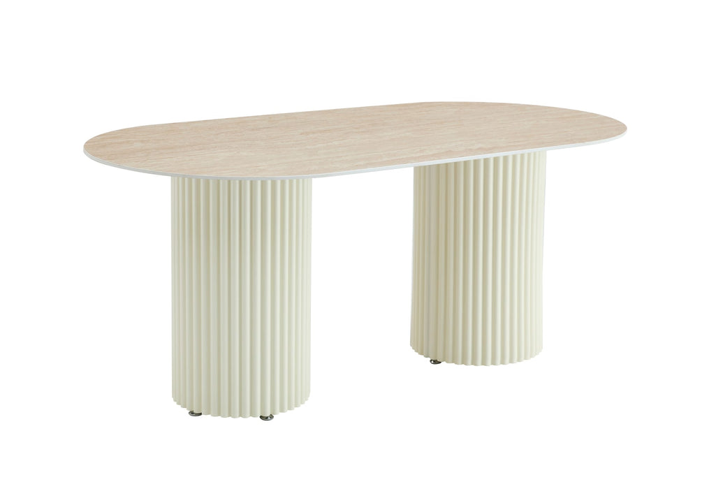TABLE A MANGER KEYSHA BEIGE CERAMIQUE TRAVERTIN 180x90cm
