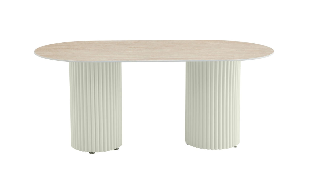 TABLE A MANGER KEYSHA BEIGE CERAMIQUE TRAVERTIN 180x90cm