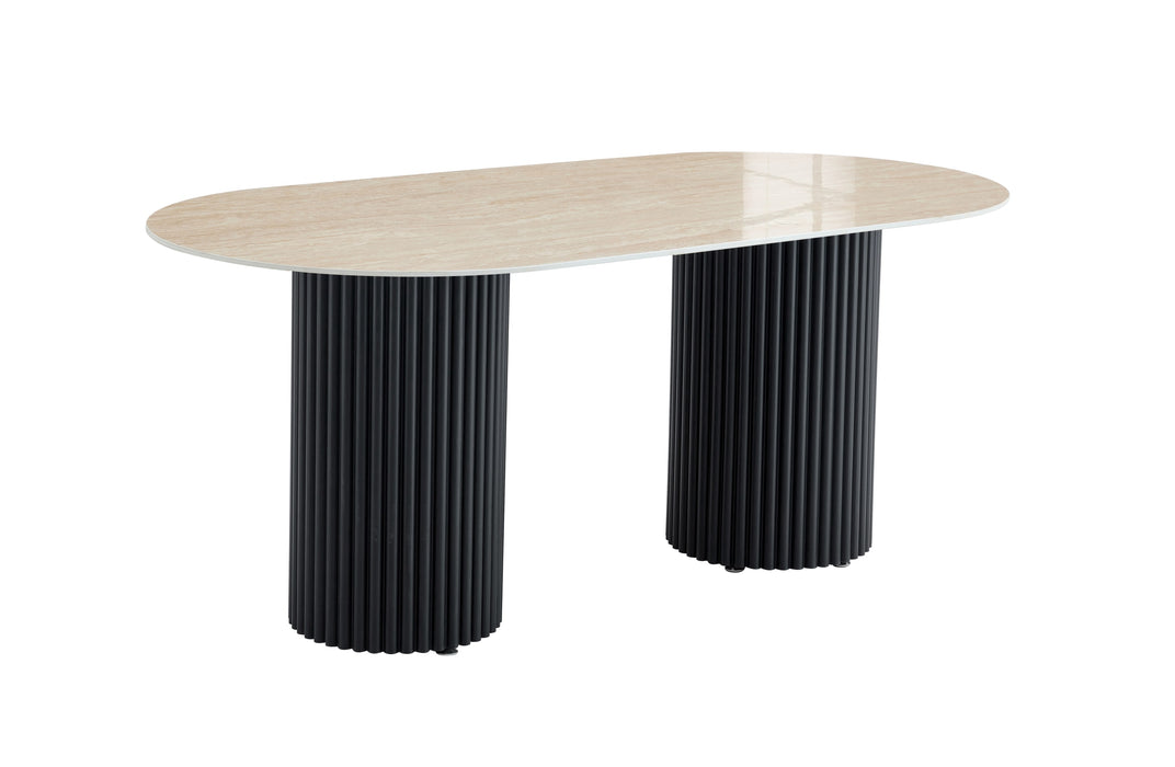 TABLE A MANGER KEYSHA PIED METAL NOIR CERAMIQUE TRAVERTIN BRILLANT 160cm - image 2
