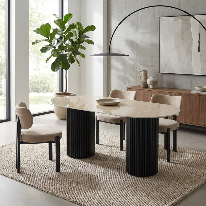 TABLE A MANGER KEYSHA PIED METAL NOIR CERAMIQUE TRAVERTIN BRILLANT 180cm - image 4