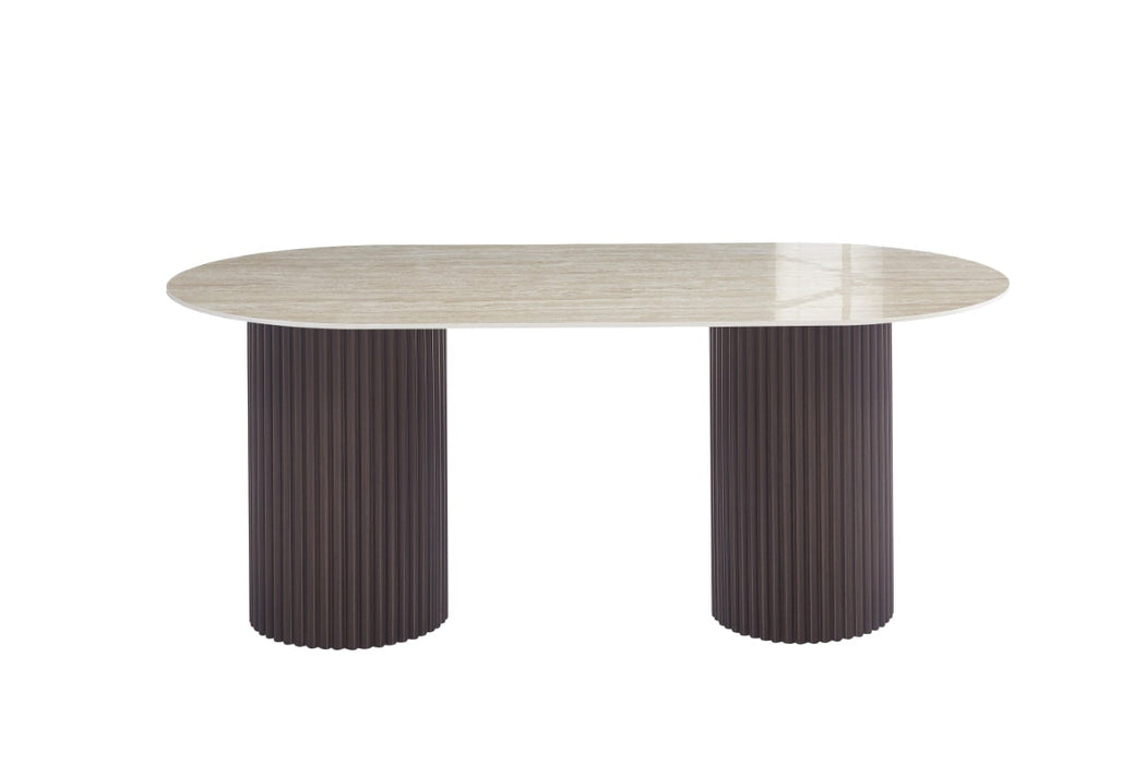 TABLE A MANGER KEYSHA PIED NOYER PLATEAU CERAMIQUE TRAVERTIN BRILLANT 180CM - image 1