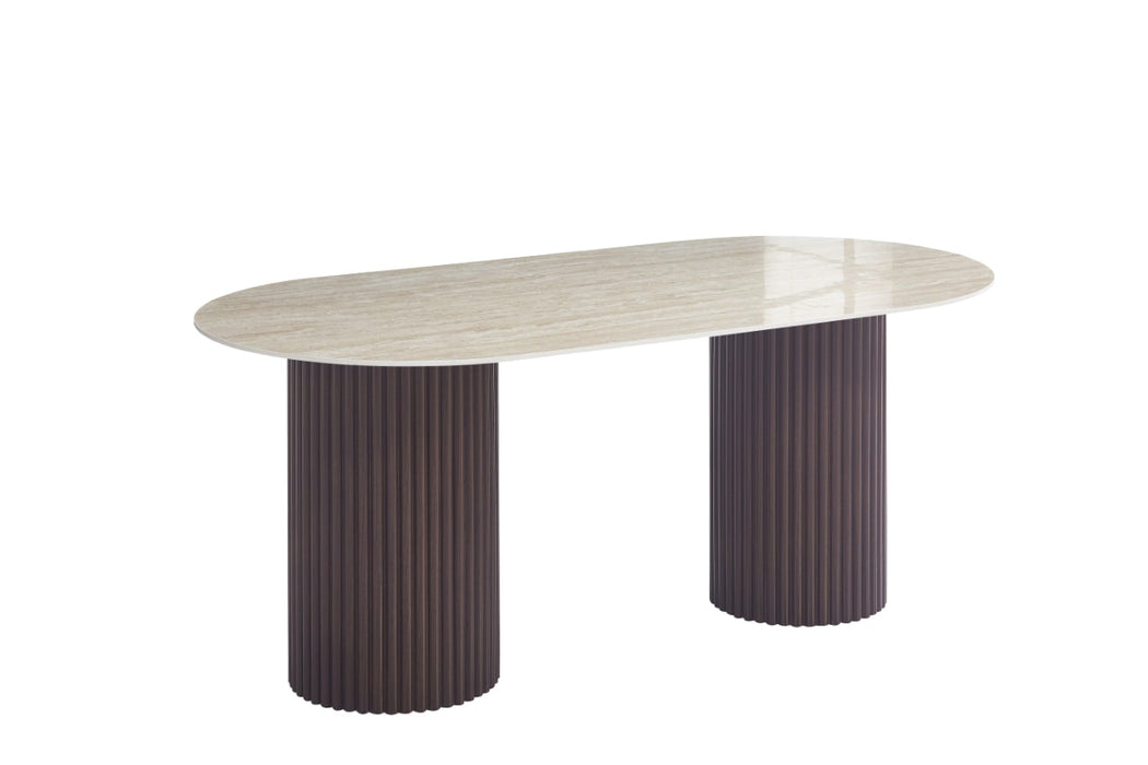 TABLE A MANGER KEYSHA PIED NOYER PLATEAU CERAMIQUE TRAVERTIN BRILLANT 160cm - image 2