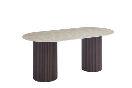 TABLE A MANGER KEYSHA PIED NOYER PLATEAU CERAMIQUE TRAVERTIN MAT 180CM