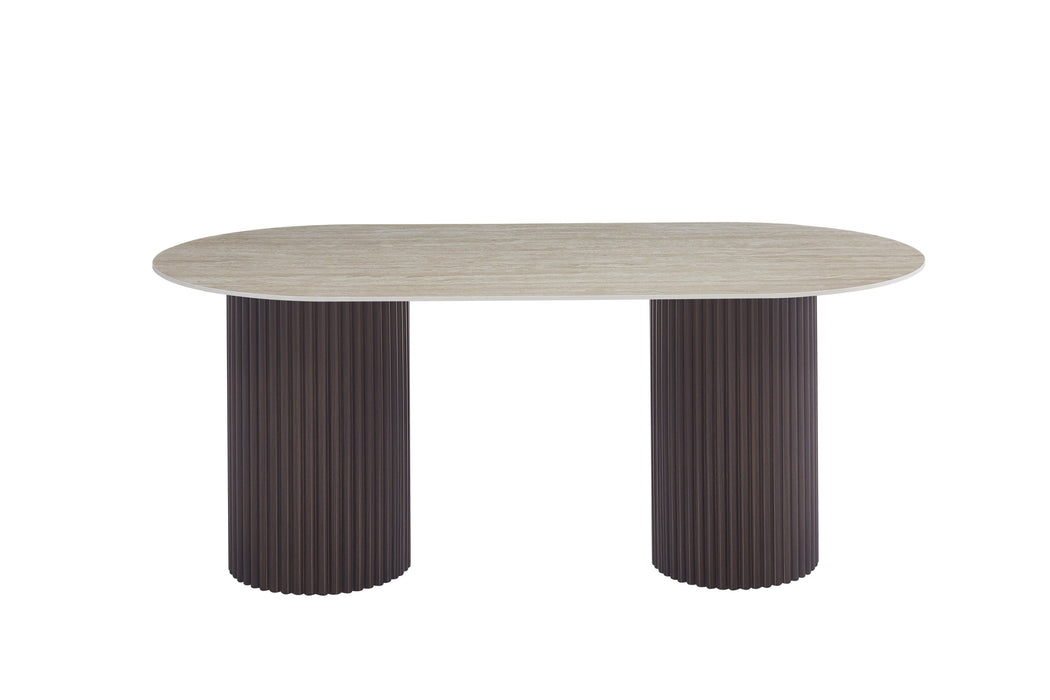 TABLE A MANGER KEYSHA PIED NOYER PLATEAU CERAMIQUE TRAVERTIN MAT 180CM - image 1