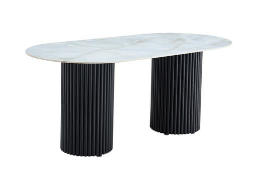 TABLE A MANGER KEYSHA METAL NOIR CERAMIQUE MOKA 180x90cm