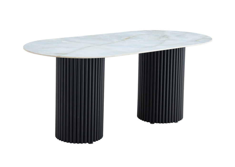 TABLE A MANGER KEYSHA METAL NOIR CERAMIQUE MOKA 180x90cm