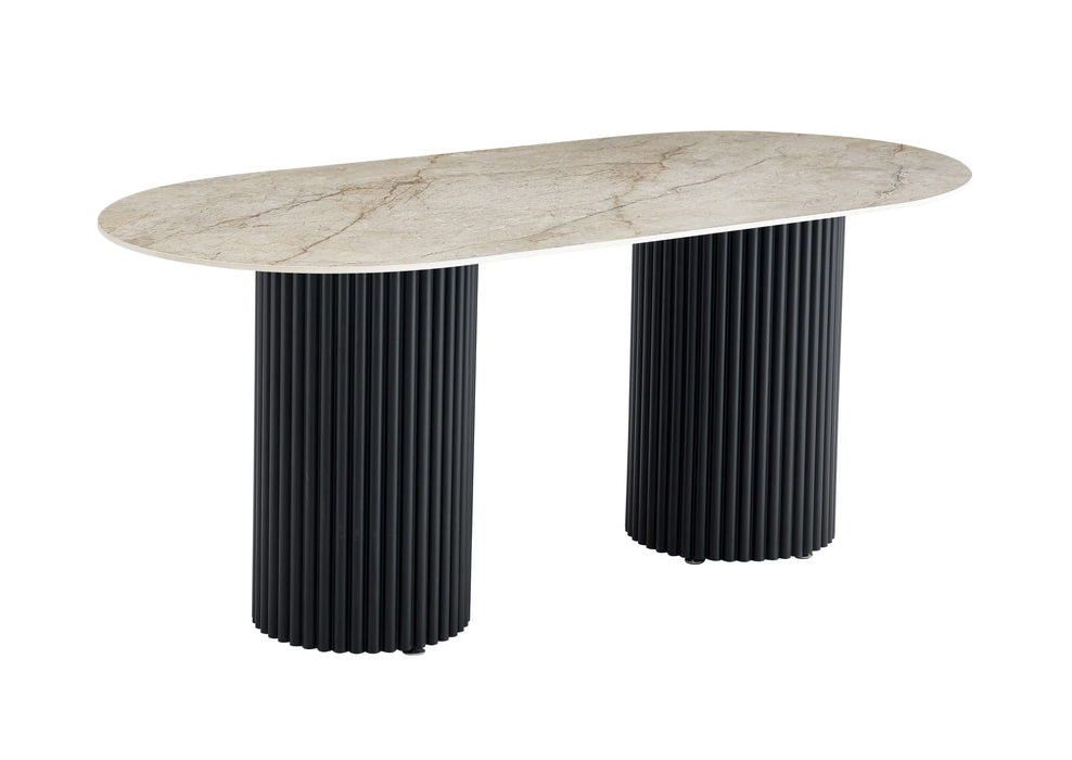 TABLE A MANGER KEYSHA PIED METAL NOIR CERAMIQUE SHAKESPEARE GRIS 160cm - image 2