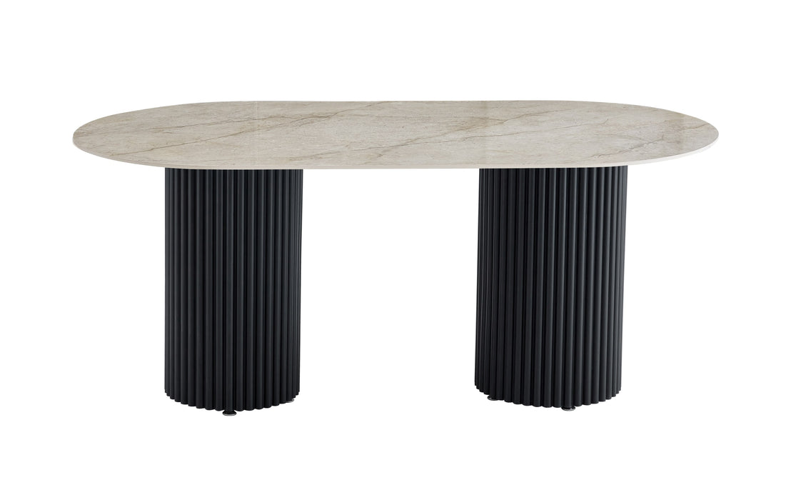 TABLE A MANGER KEYSHA PIED METAL NOIR CERAMIQUE SHAKESPEARE GRIS 160cm - image 1