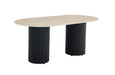 TABLE A MANGER KEYSHA METAL NOIR CERAMIQUE TRAVERTIN 180x90cm
