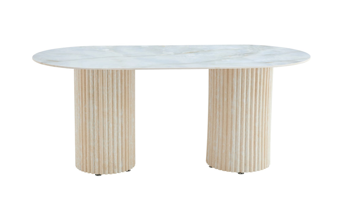 TABLE A MANGER KEYSHA TRAVERTIN CERAMIQUE MOKA 180x90cm