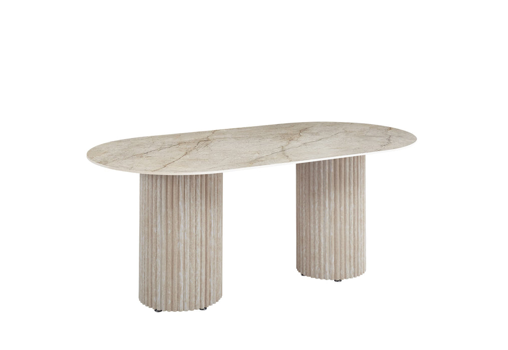 TABLE A MANGER KEYSHA PIED EFFET TRAVERTIN CERAMIQUE SHAKESPEARE GRIS 180cm - image 2