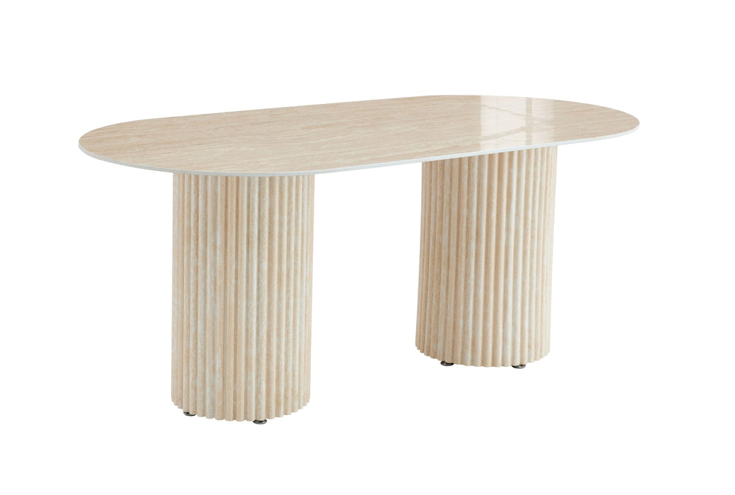 TABLE A MANGER KEYSHA TRAVERTIN CERAMIQUE TRAVERTIN BRILLANT 180x90cm - image 2