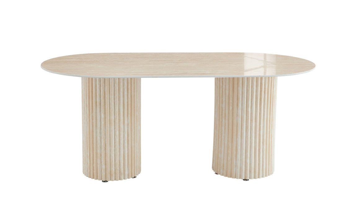 TABLE A MANGER KEYSHA TRAVERTIN CERAMIQUE TRAVERTIN BRILLANT 180x90cm - image 1