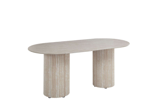 TABLE A MANGER KEYSHA PIED TRAVERTIN PLATEAU CERAMIQUE TRAVERTIN BRILLANT 160CM