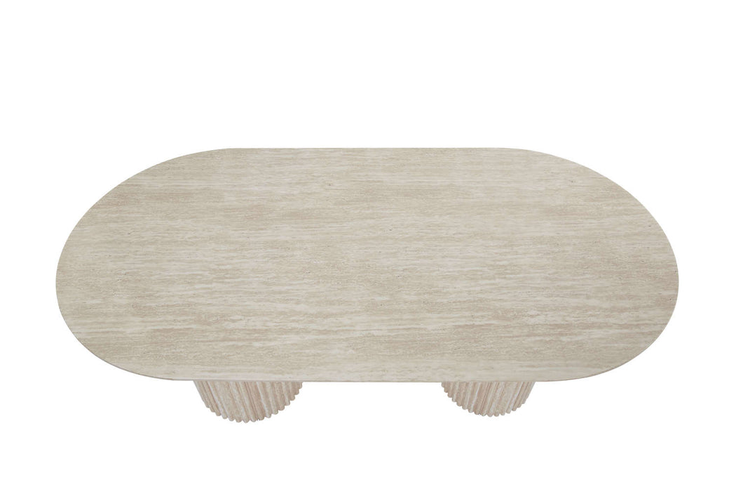 TABLE A MANGER KEYSHA PIED TRAVERTIN PLATEAU CERAMIQUE TRAVERTIN BRILLANT 160CM
