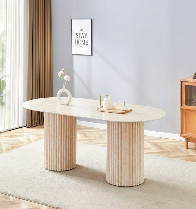 TABLE A MANGER KEYSHA TRAVERTIN CERAMIQUE TRAVERTIN 180x90cm (DT992)