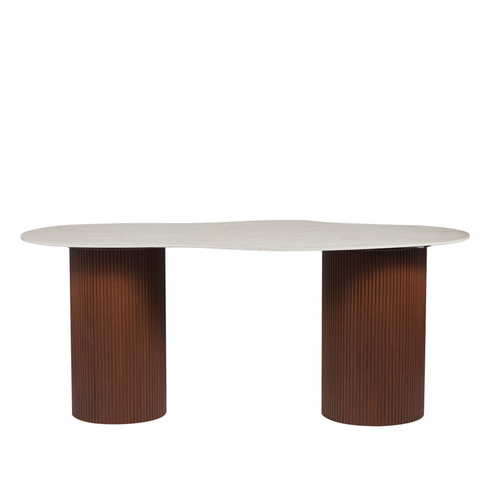 TABLE A MANGER NIKI PIED NOYER PLATEAU CERAMIQUE TRAVERTIN MAT 180CM - image 1
