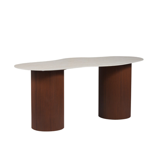 TABLE A MANGER NIKI PIED NOYER  PLATEAU CERAMIQUE TRAVERTIN MAT 180CM