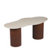 TABLE A MANGER NIKI PIED NOYER  PLATEAU CERAMIQUE TRAVERTIN MAT 180CM