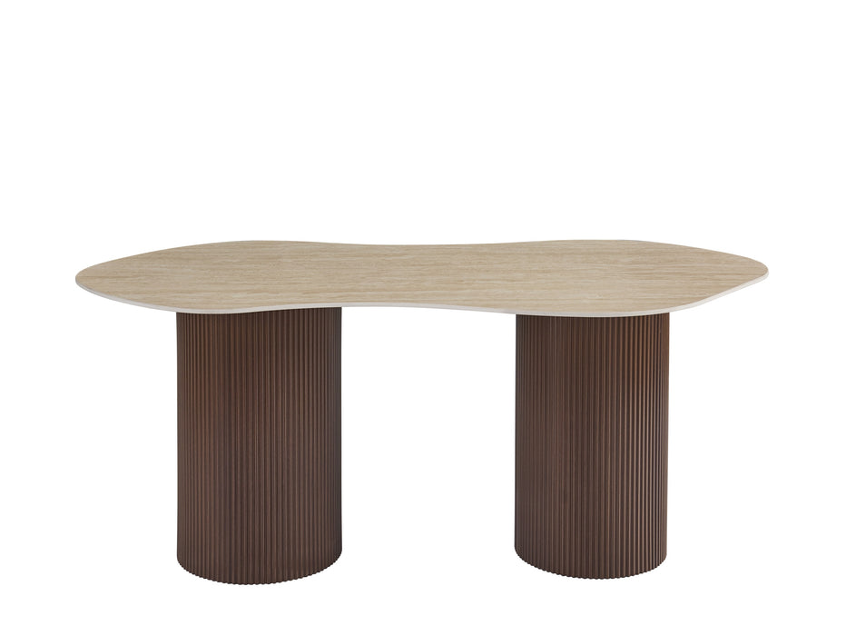 TABLE A MANGER NIKI PIED NOYER PLATEAU CERAMIQUE TRAVERTIN MAT 180CM - image 1