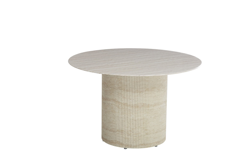 TABLE A MANGER BAIETAA CERAMIQUE EFFET TRAVERTIN PIED TRAVERTIN 120x75CM - image 1