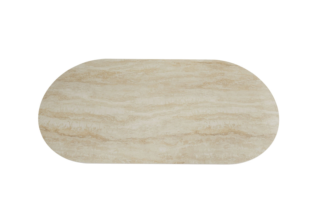 TABLE A MANGER VENEZIA PIED METAL EFFET NOYER PLATEAU CERAMIQUE TRAVERTIN BRILLANT 180x90x75cm - image 3