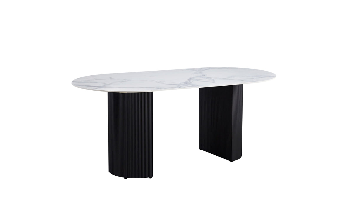 TABLE A MANGER ANNA PIED NOIR PLATEAU EN CERAMIQUE MARRBE BLANC 180x90x75CM - image 2