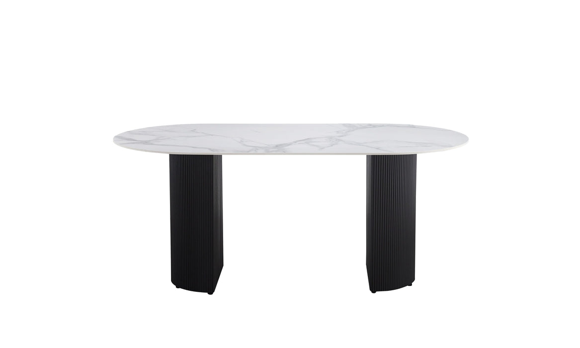 TABLE A MANGER ANNA PIED NOIR PLATEAU EN CERAMIQUE MARRBE BLANC 180x90x75CM - image 1