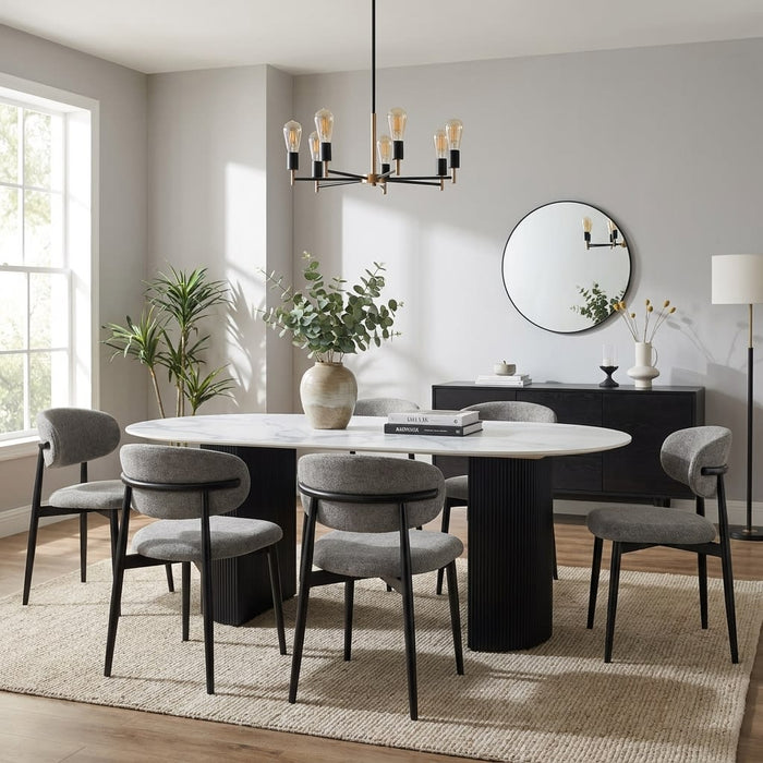 TABLE A MANGER ANNA PIED NOIR PLATEAU EN CERAMIQUE MARRBE BLANC 180x90x75CM - image 4