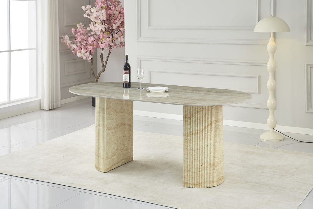 TABLE A MANGER ANNA PIED METAL EFFET TRAVERTIN PLATEAU CERAMIQUE TRAVERTIN BRILLANT 180x90x75cm - image 5