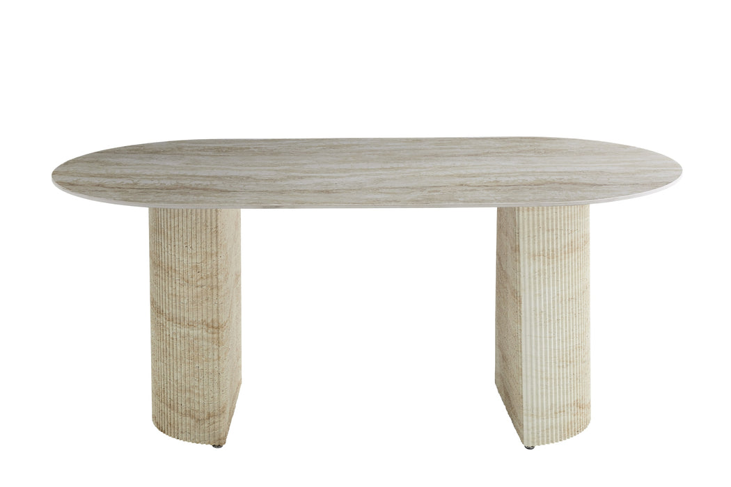 TABLE A MANGER ANNA PIED METAL EFFET TRAVERTIN PLATEAU CERAMIQUE TRAVERTIN BRILLANT 180x90x75cm - image 1