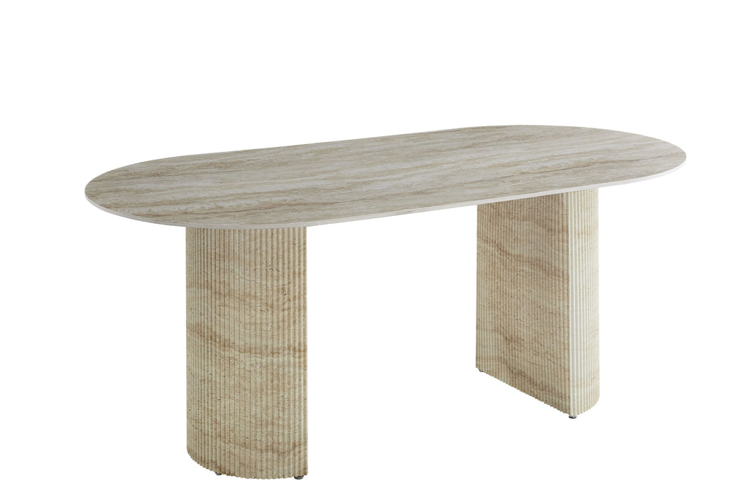 TABLE A MANGER ANNA PIED METAL EFFET TRAVERTIN PLATEAU CERAMIQUE TRAVERTIN BRILLANT 180x90x75cm - image 2
