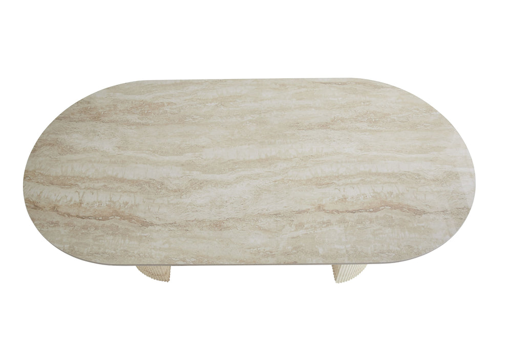 TABLE A MANGER ANNA PIED METAL EFFET TRAVERTIN PLATEAU CERAMIQUE TRAVERTIN BRILLANT 180x90x75cm - image 3