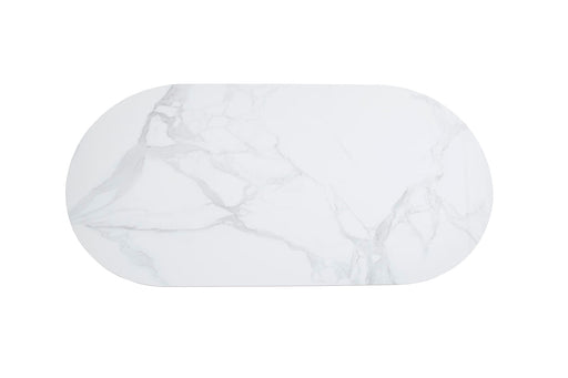 TABLE A MANGER SELENA PIED BEIGE PLATEAU CERAMIQUE MARBRE BLANC 180x90cm