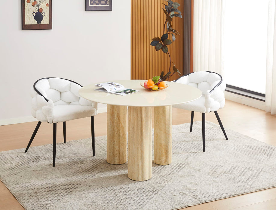 TABLE REPAS ANAÏS PIEDS METAL TRAVERTIN PLATEAU CERAMIQUE BEIGE 120cm