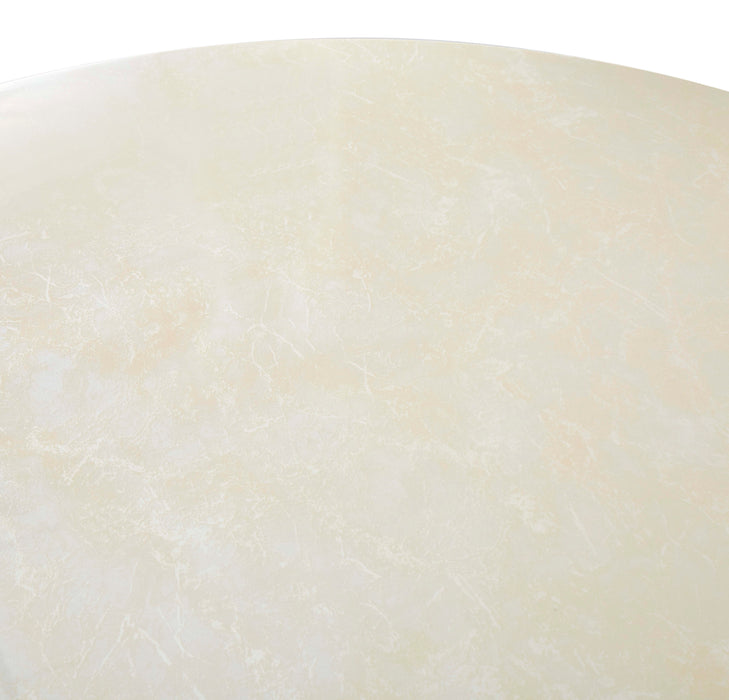 TABLE REPAS ANAÏS PIEDS TRAVERTIN PLATEAU CERAMIQUE BEIGE BRILLANT 120CM - image 2