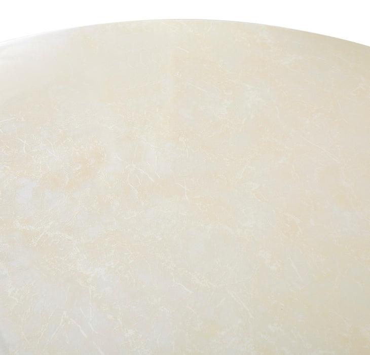 TABLE REPAS ANAÏS PIEDS METAL TRAVERTIN PLATEAU CERAMIQUE BEIGE 120cm