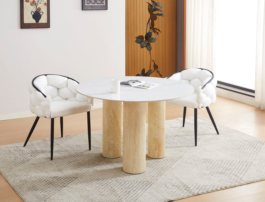 TABLE REPAS ANAÏS PIEDS TRAVERTIN PLATEAU CERAMIQUE MARBRE BLANC 120CM - image 4